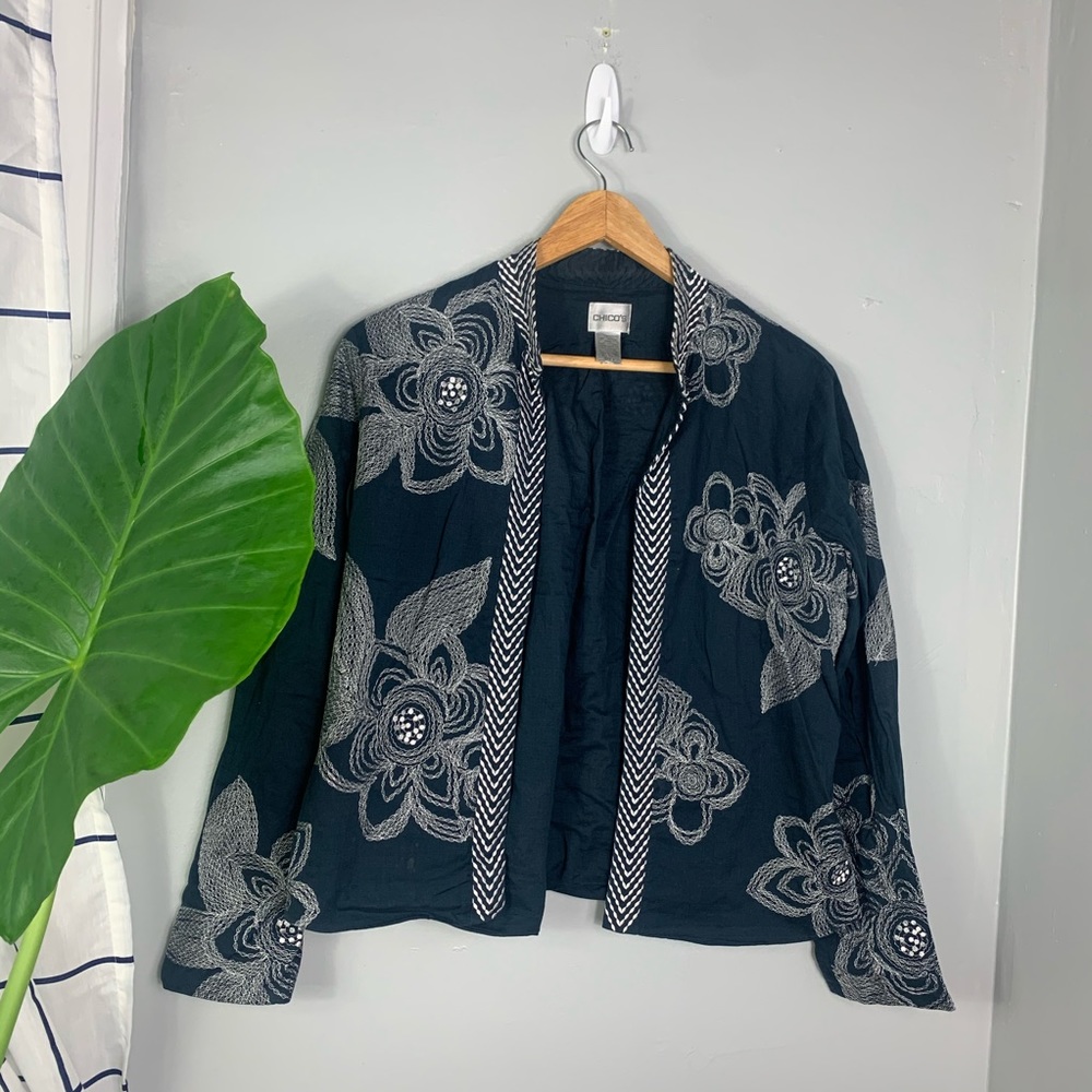 Chico's Blue Embroidered Jacket